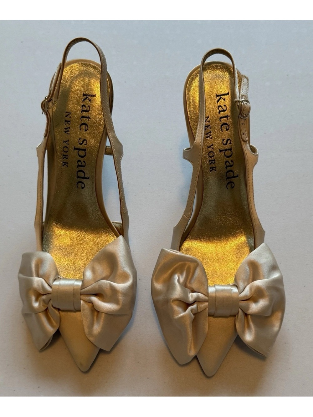 kate spade Gold Satin Bow Slingback Heels